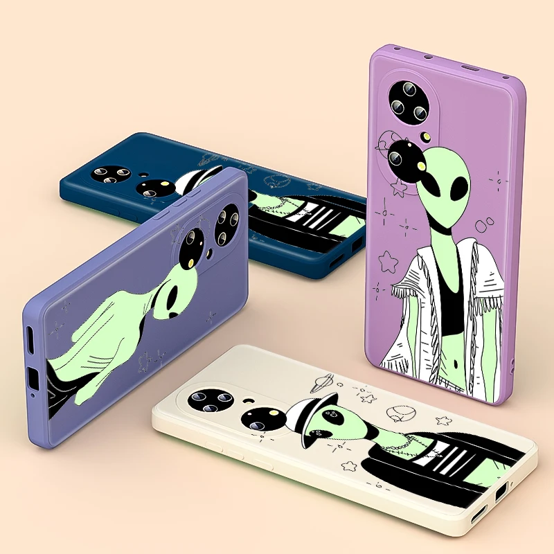 

Liquid Silicone Soft Cover Funny Alien Comics For Huawei P Smart Z 2021 P50 P30 P20 Pro Plus P40 Lite E 2019 Phone Case