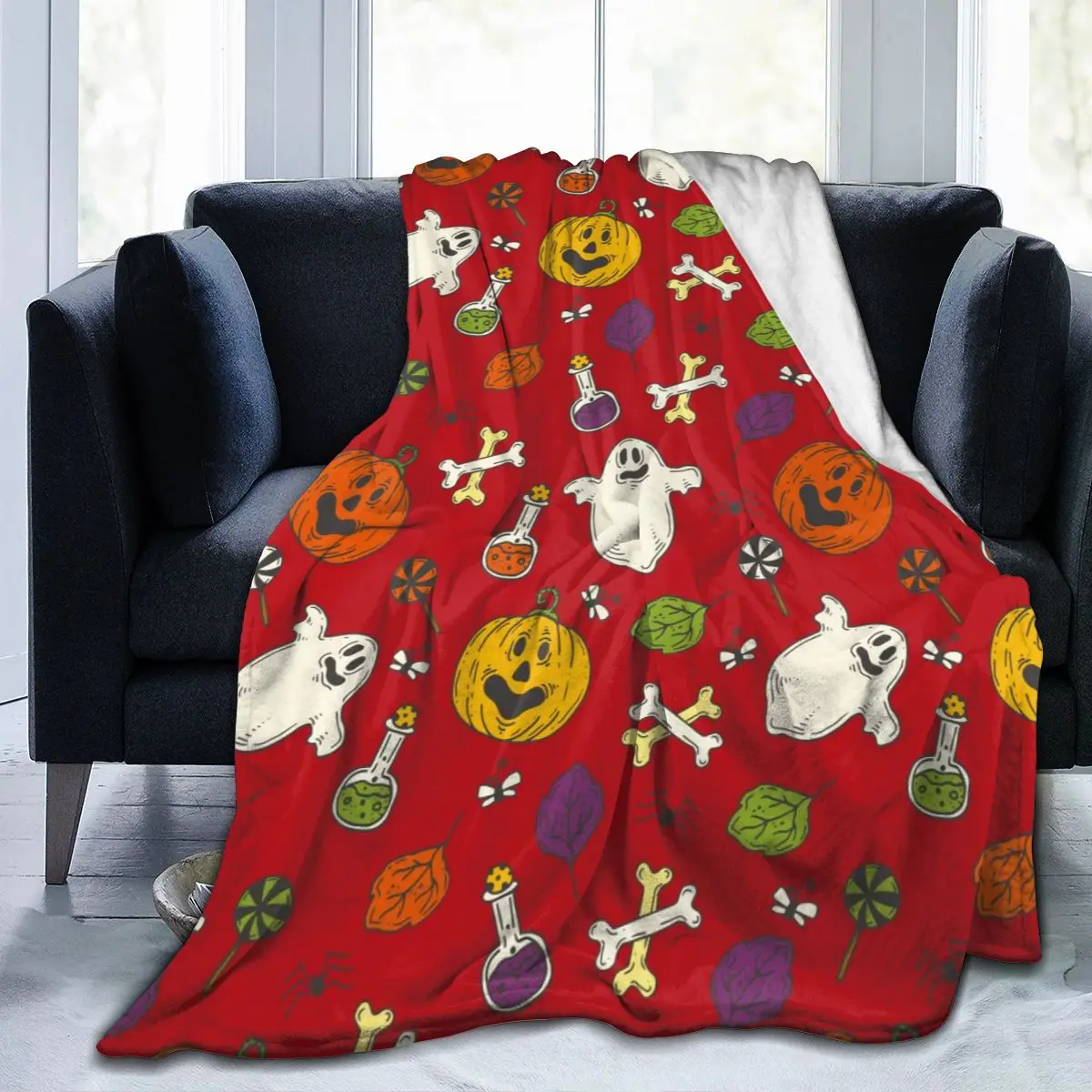 

Soft Warm Fleece Blanket Funny Halloween Print Winter Sofa Plaid Throw 3 Size Light Thin Mechanical Wash Flannel Blankets