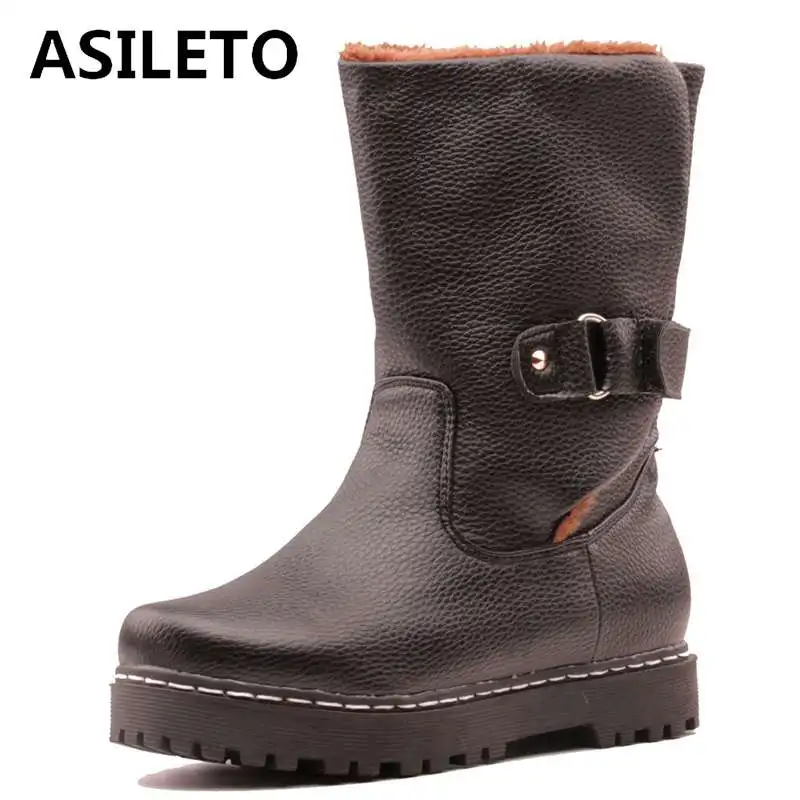 ASILETO 2019 новый стиль снежные сапоги для женщин Пряжка теплые плюшевые ботильоны