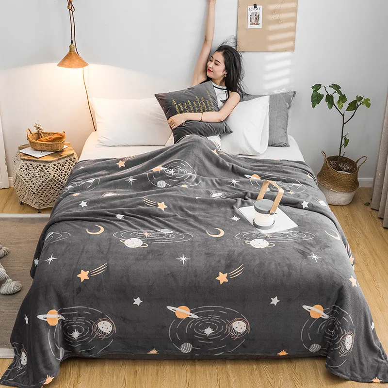 

Flannel Blanket Cartoon Pattern Gift List Double Air Conditioning Blanket Warm Sheet Light Thin Mechanical Wash Flannel Blankets