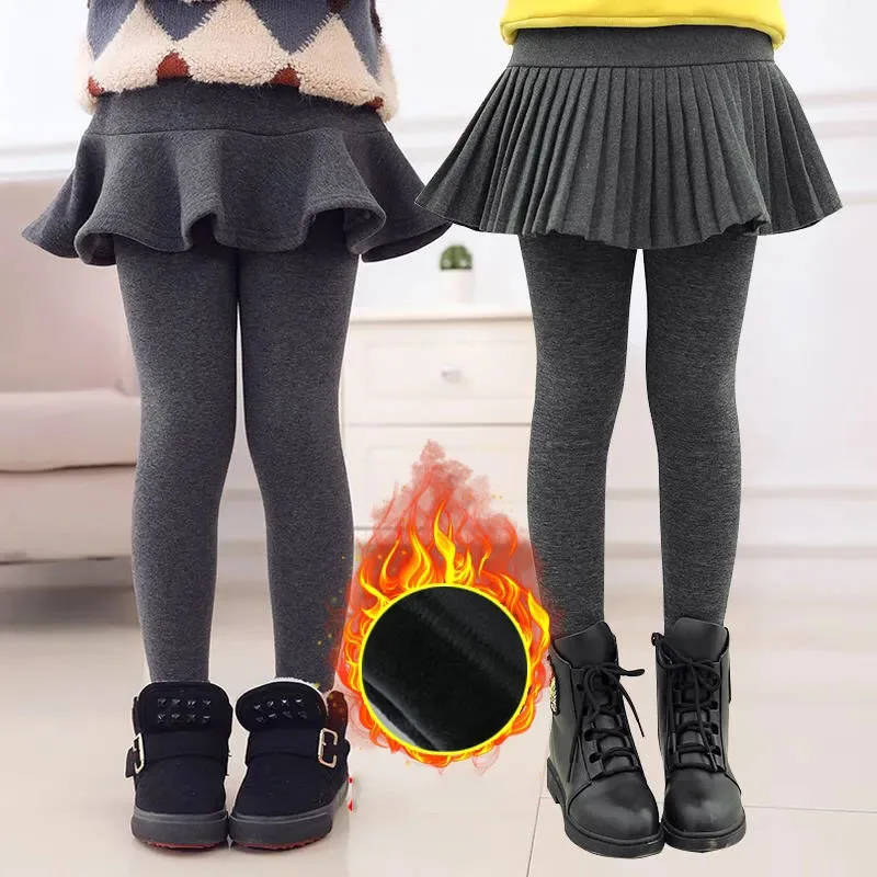 

2021 Autumn Winter Girls Legging Skirt-pants Solid Girl Cake Skirt Pants Casual Legging Children Girls Thicken Warm Pants G125