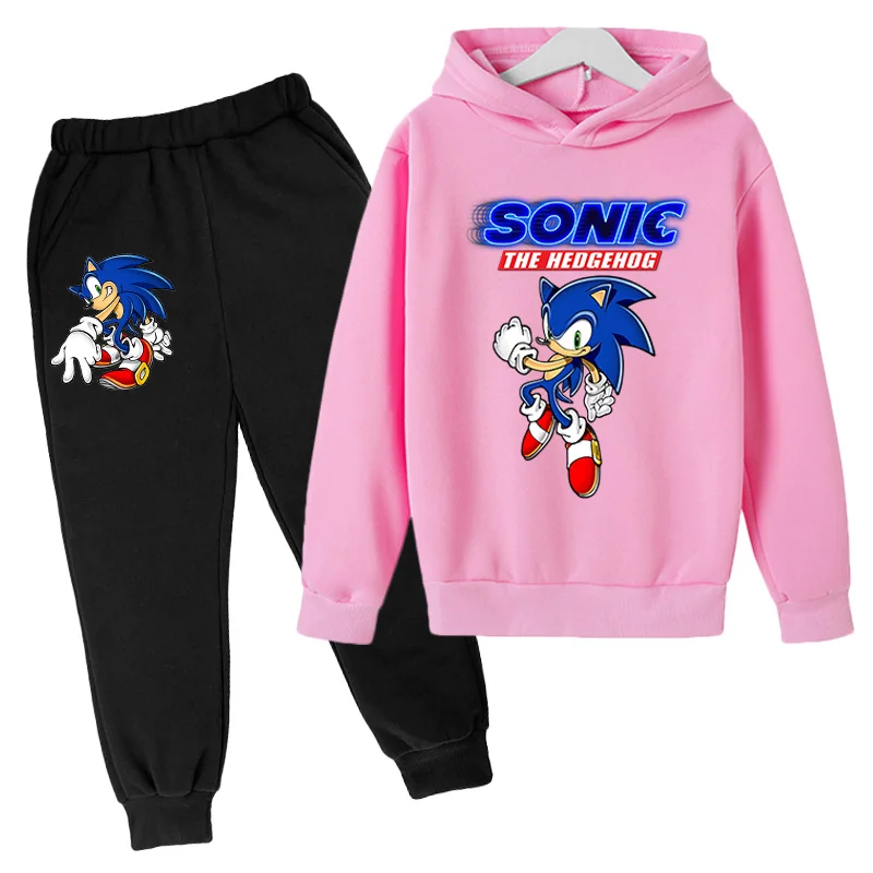 

2021 New Sonics Hoodies Children Sweatshirt Coat Long Sleeve Pullover Cartoon Tracksuit Hooded/pants/family Clothing
