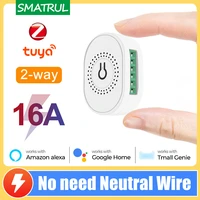 smatrul 16a no neutral wire tuya zigbee smart light switch module mini breaker 2 way control for alexa google home gateway
