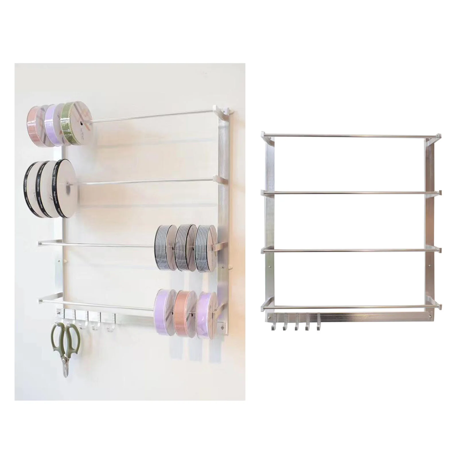 

Steel Wire Spool Rack with 4 Rod and 5 Hooks Ribbong Organizer Storage Display