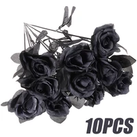 10pcslot 45cm artificial black rose flower halloween gothic flowers wedding home party fake flower dcor