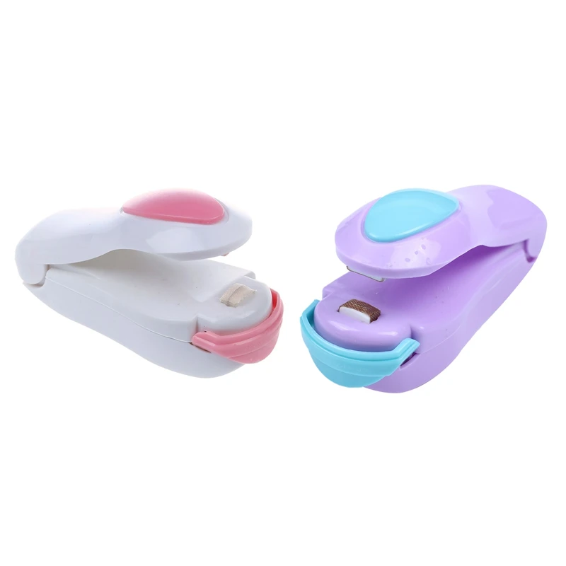 

2Pcs Portable Mini Heat Sealing Machine Impulse Sealer Seal Packing Plastic Bag - White + Pink & Purple + Blue