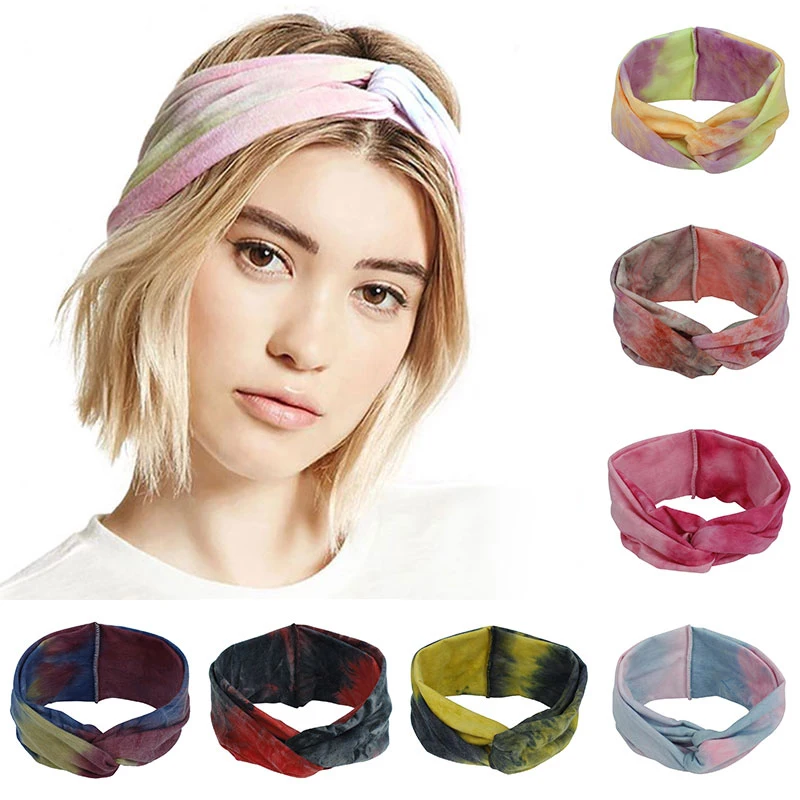 

1PC Women Headband Tie-Dye Cross Knot Elastic Hair Bands Colorful Print Girls Hairband Turban Twisted Headwrap Hair accesories