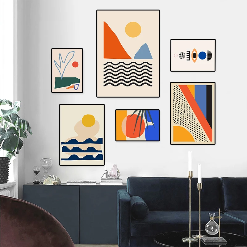 Abstract Geometric Wall Art Canvas Painting Sunrise Scene Colorful Poster Prints Gallery Living Room Interior Home Decor Picture | Дом и сад