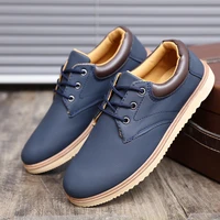 classic blue leather casual shoes for men brand comfortable flat shoes men fashion sneakers waterproof lace up oxford shoes man