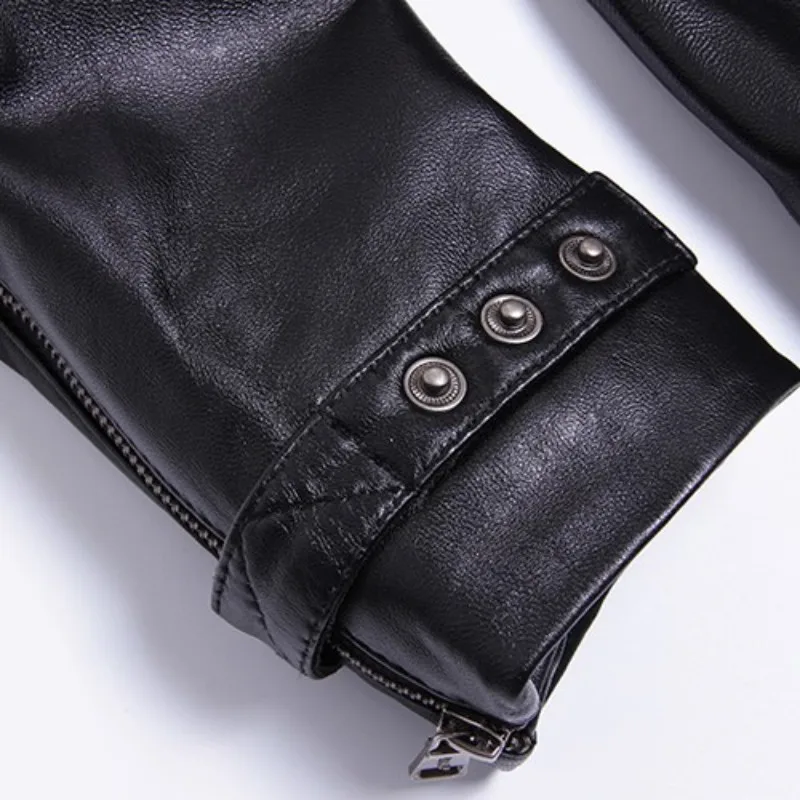 

100% Sheepskin Genuine Leather Jacket Men Slim Fit Motorcycle Short Coat Brand Business Casual Black Outerwear Plus Size 5XL