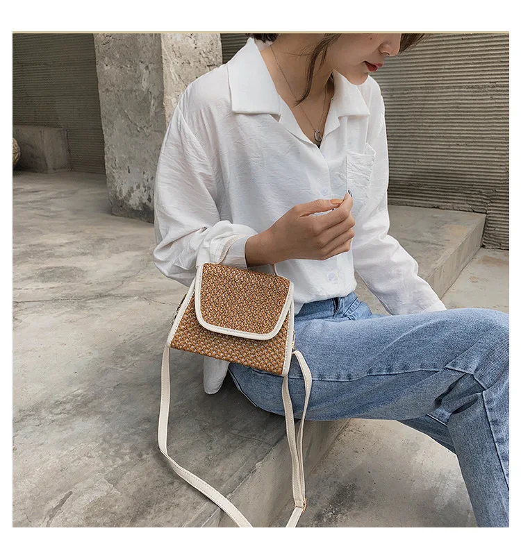 Женская Соломенная Сумка Пляжная плетеная с откидной крышкой кошелек для монет
