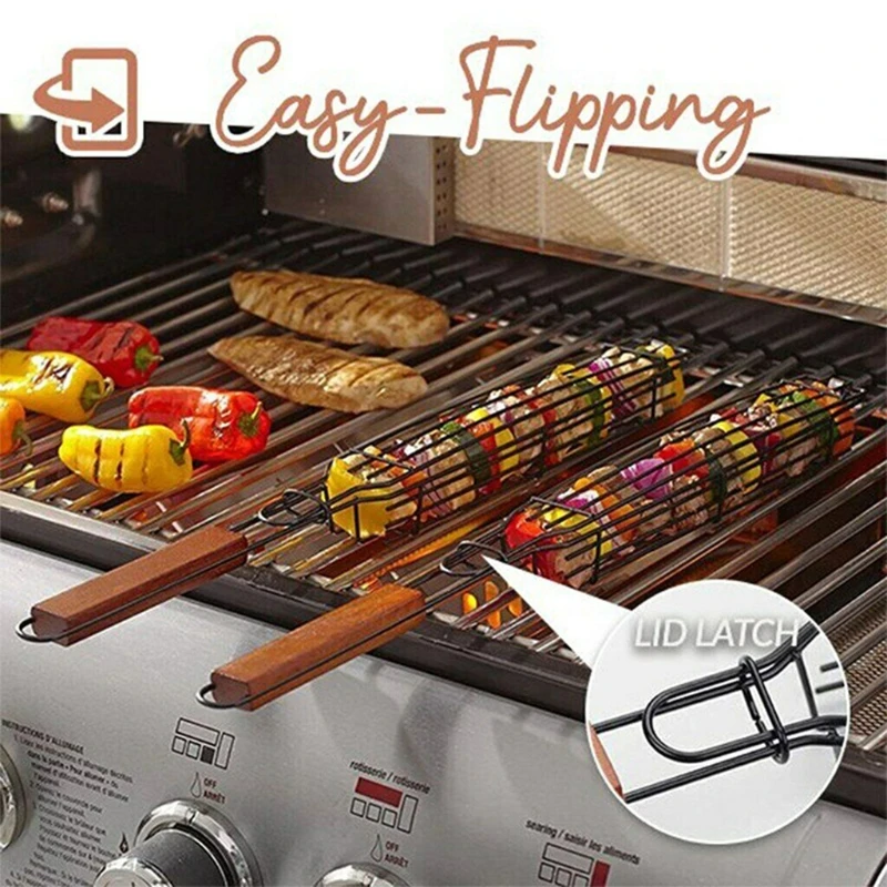 new portable bbq grilling basket reusable nonstick barbecue grill mesh clip holder free global shipping
