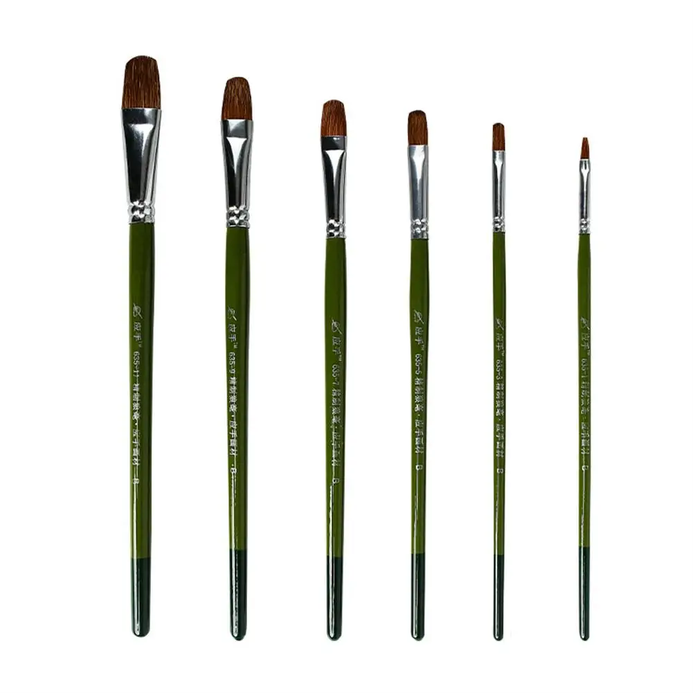 

6Pcs Kids Wooden Paint Brush Bristel Brushes for Children Oil Watercolor Painting Graffiti School Office