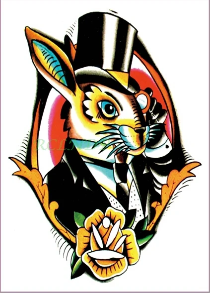 

Водостойкая Временная тату-наклейка, красивый кролик с цветами, шапочка, тату-наклейки, тату для тела, искусственная татуировка для мужчин