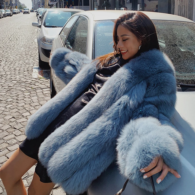 Женское длинное пальто из натурального меха лисы шуба | Женская одежда