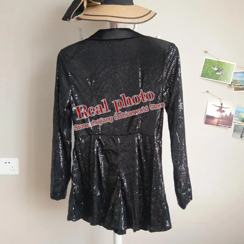KZ863 женский шикарный двубортный лоскутный Sequines Блейзер Дамская мода Спринт блейзеры