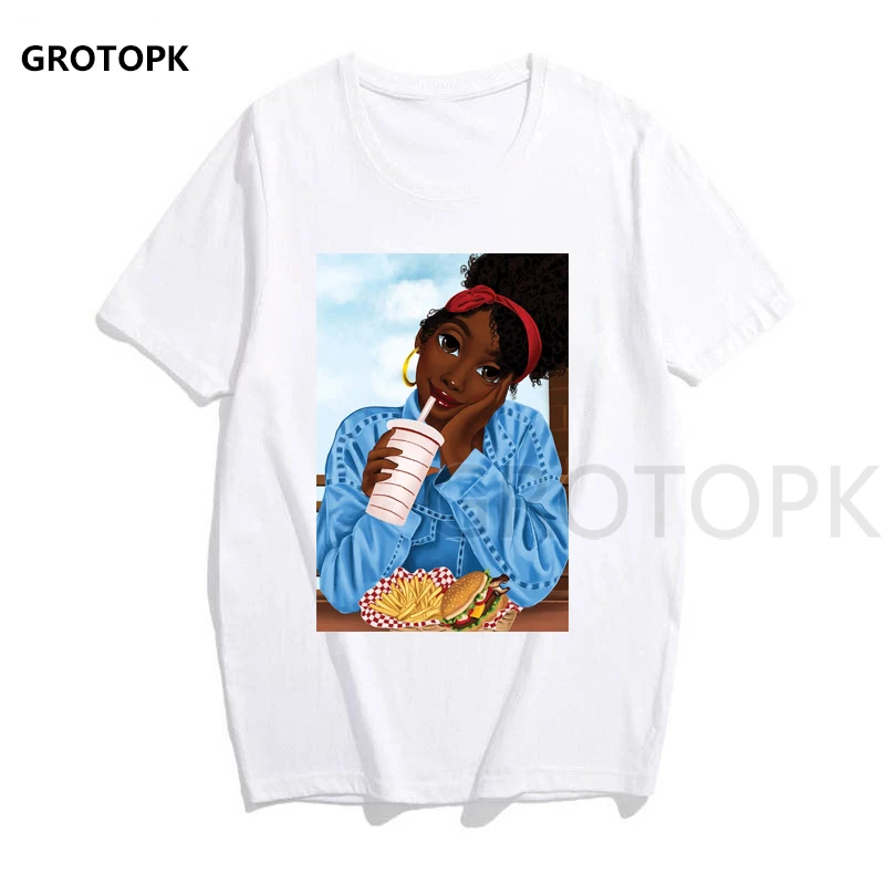 Melanin Poppin женская футболка с принтом, короткий рукав, уличная одежда, летняя женская одежда, Harajuku, топ, графическая футболка, белая футболка - Цвет: 517640