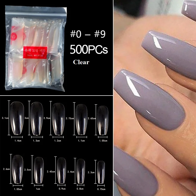 500pcs-BLClear 100 шт./пакет накладные гроб ногти балерина накладные ногти на плоской подошве Форма для Неил арта украшения для кончиков ногтей Натуральный Прозрачный полное покрытие маникюр накладные ногти советы - Цвет: 500pcs-BLClear