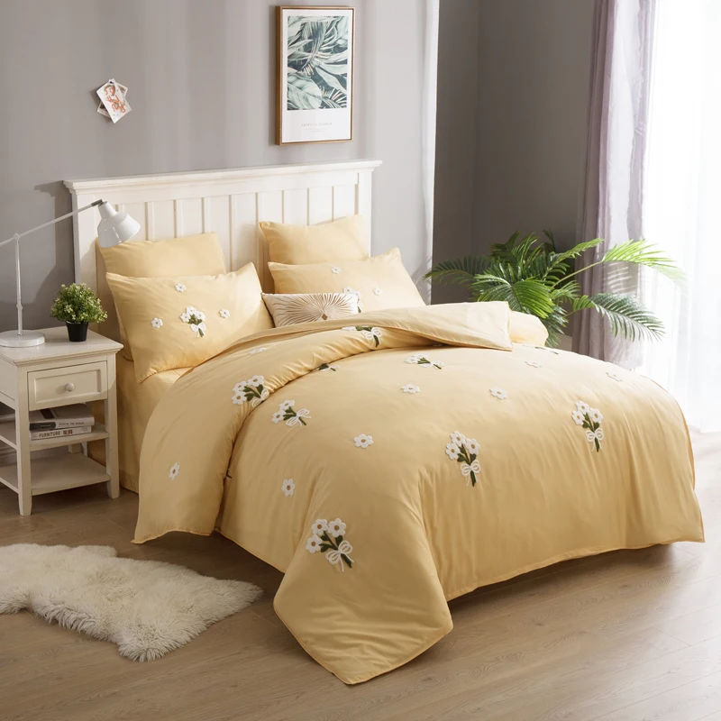 YAXINLAN постельное белье комплект хлопок однотонное цветы евро Ручная вышивка