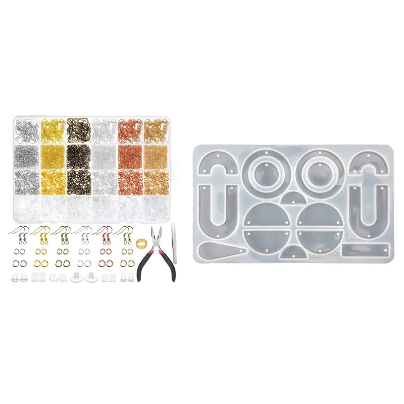 

1 Set Earring Making Set with Fishhook Earring, Jump Ring, Back Of Earring & 1 Pcs DIY Crafts Earring Resin Mold