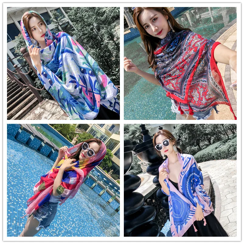 Женский этнический шарф с кисточками большая шаль принтом для путешествий на