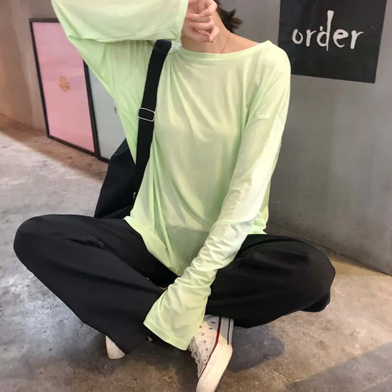 Осенняя Корейская однотонная дизайнерская тонкая женская рубашка Hzirip с круглым