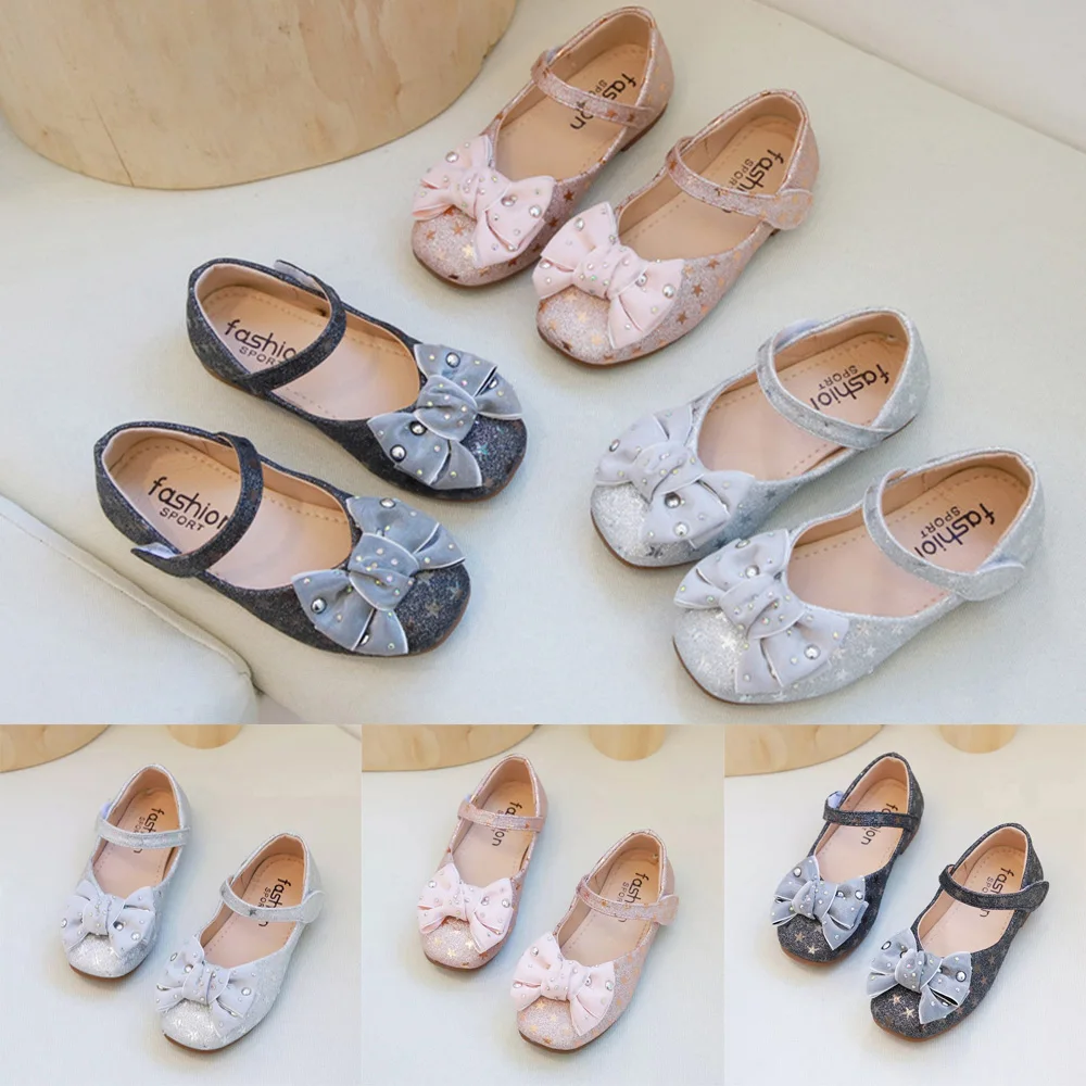 Туфли детские кожаные с бабочками блестками звездами бантиками для девочек |
