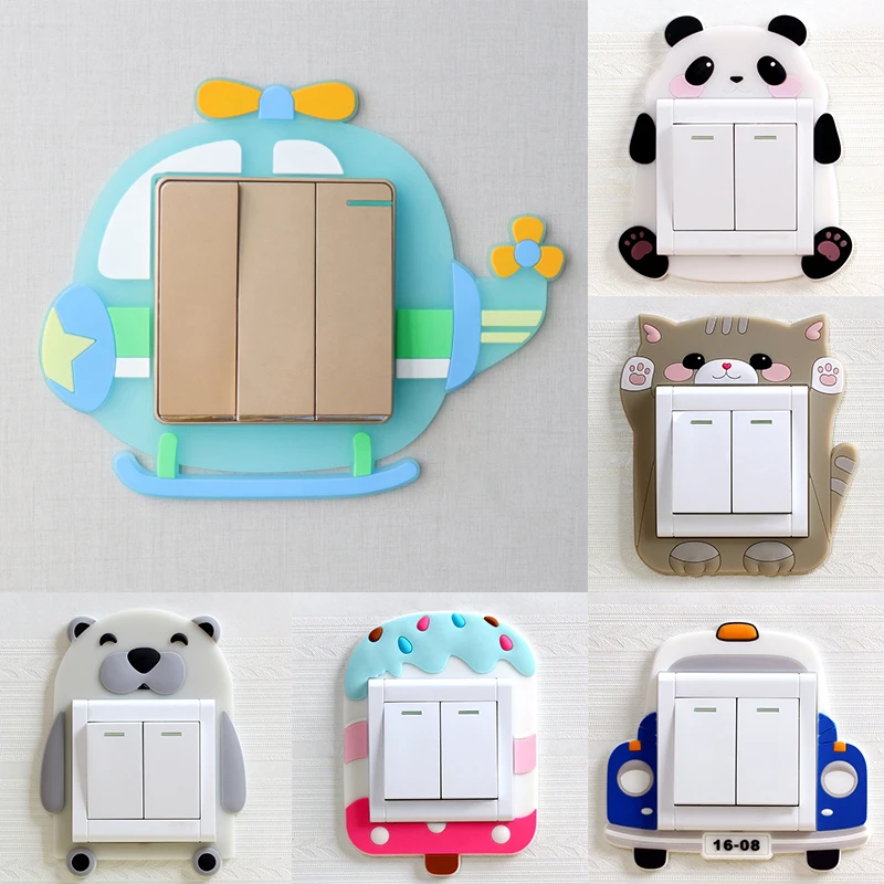 

3D Silicone Switch Sticker Cartoon Animal Unicorn Flamingo Switch Suite Room Decoration Luminous Switch Socket Wall Sticker