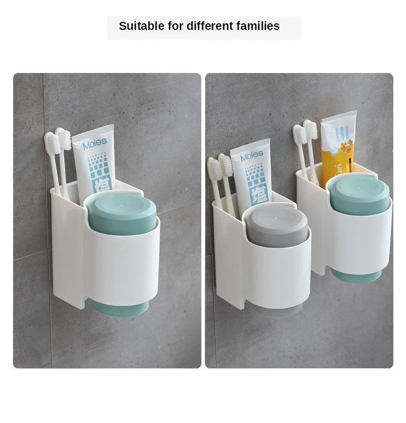 

Toothbrush holder Wall-Mounted Toothpaste Storage Rack Mouthwash Cup Strong Adsorption Hanging Storage Rack Bathroom Accessory