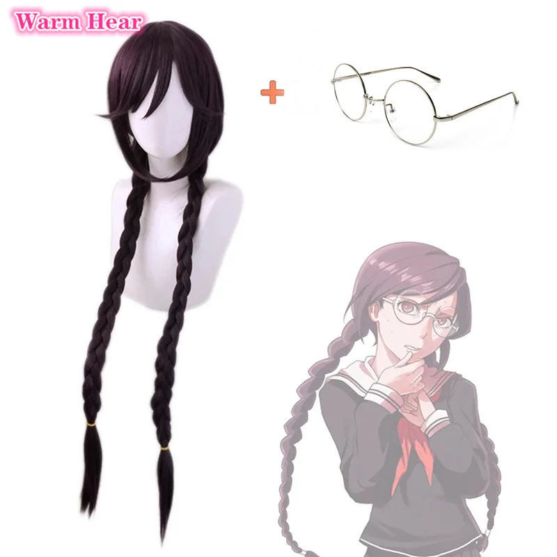 Парик для косплея аниме данганронпа термостойкий длинный с круглыми очками