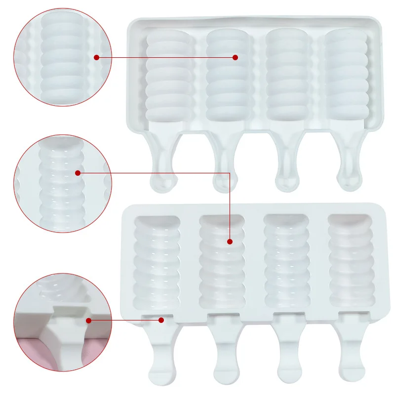 

4/8 Cavity Food Grade Silicone Ice Cream Molds Home DIY Homemade Ice Cube Mould Popsicle Dessert Maker Tray with 50 Sticks