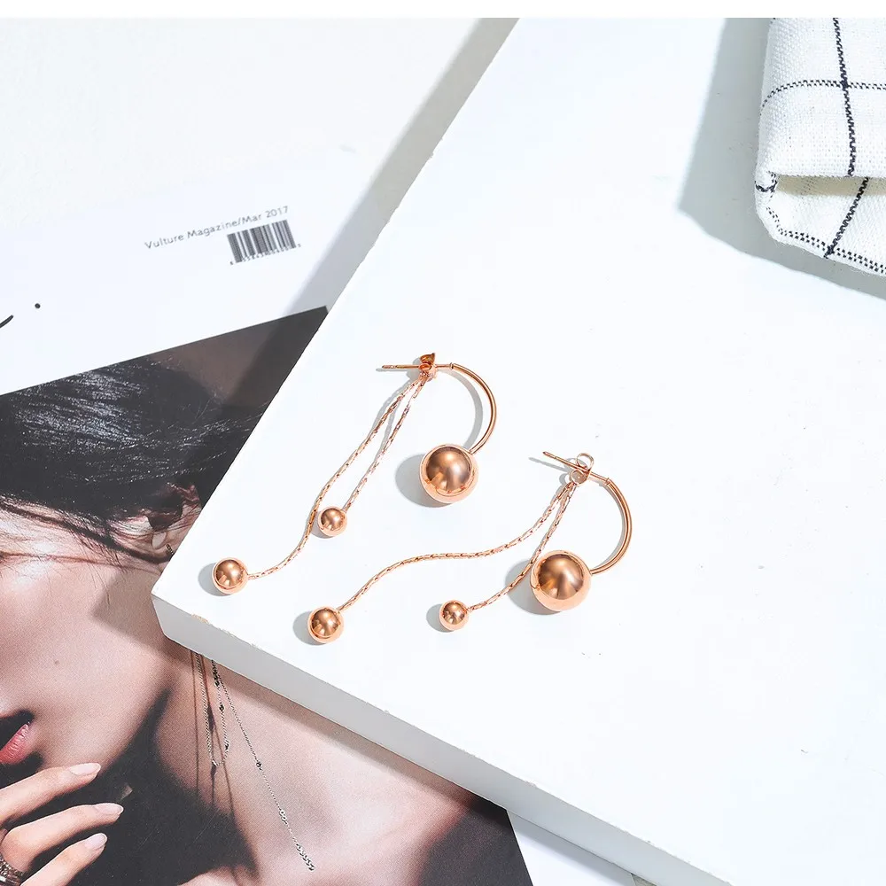 

Cyue European Simple Stainless Steel Rose Gold Plated Ball Stud Earrings Cool Style For Women Gift Jewelry