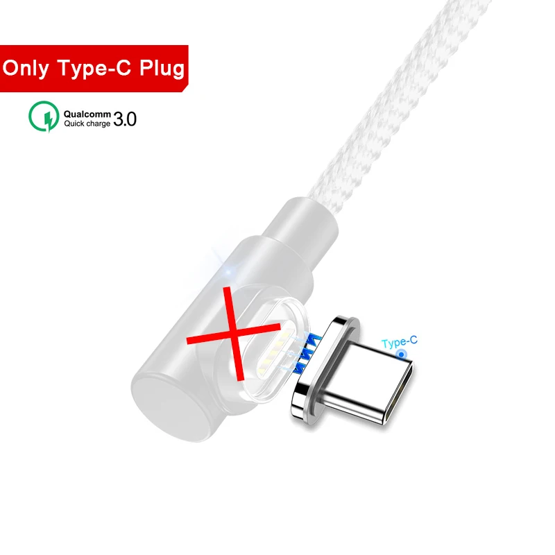 Only Type-C Plug Магнитное зарядное устройство OneVan 5V 3A 90 градусов Usb кабель для быстрой зарядки Micro Usb type C шнур для зарядки iPhone 7 Xiaomi samsung телефон - Цвет: Only Type-C Plug