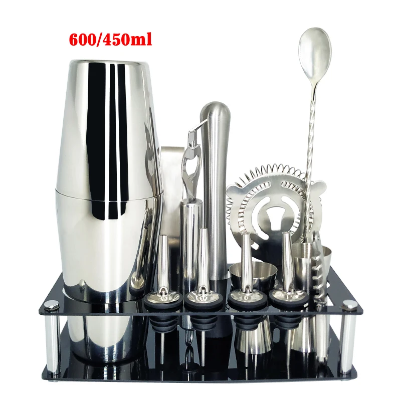 14pc600450mlBianRack От 1 года до 14 шт./компл. 600 мл 750 Нержавеющая сталь шейкер Смеситель Пейте бармен браузер комплект бары инструменты с Винная стойка стенд - Цвет: 14pc600450mlBianRack