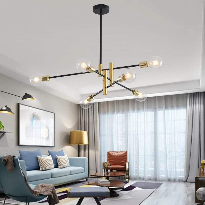 

Modern Nordic Sputnik Chandelier Black Gold E27 LED Ceiling Chandelier Pendant Light Fixtures for Livingroom Diningroom Bedroom