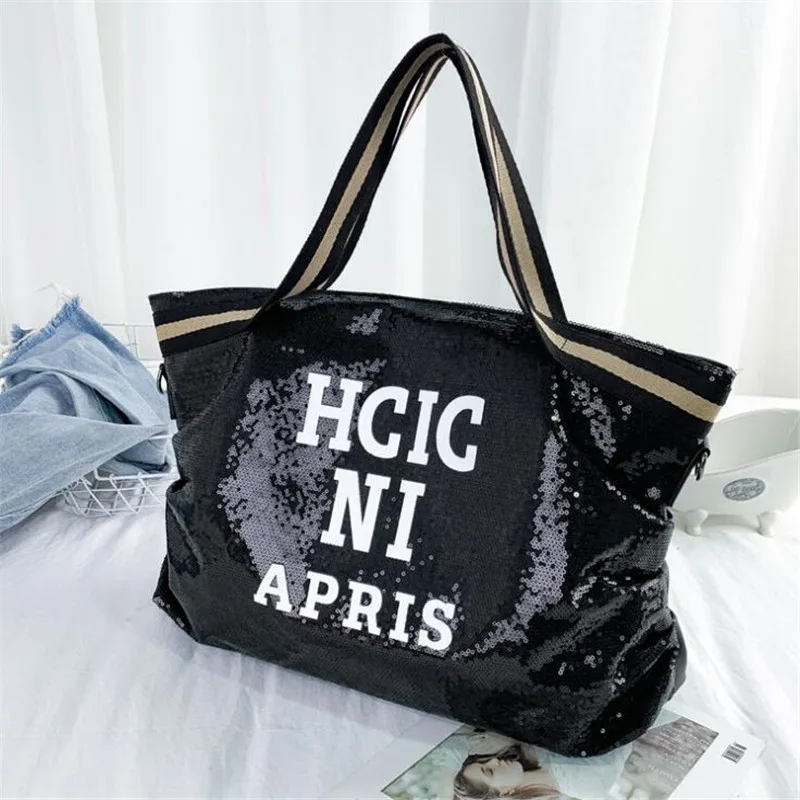 

Casual Women Bling Sequins Shoulder Bags Big Capacity Female Handbag for Lady Travel Large Tote Letter Printed Crossbody Bags