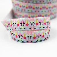 cartoon unicorn elastic ribbon 16mm green polyester stretch webbing for sewing diy handmade materials band