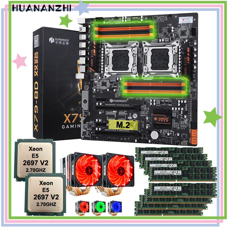 HUANANZHI X79 8D двойной материнская плата с M.2 NVMe SSD двумя слотами Процессор Ксеон E5 2697 V2