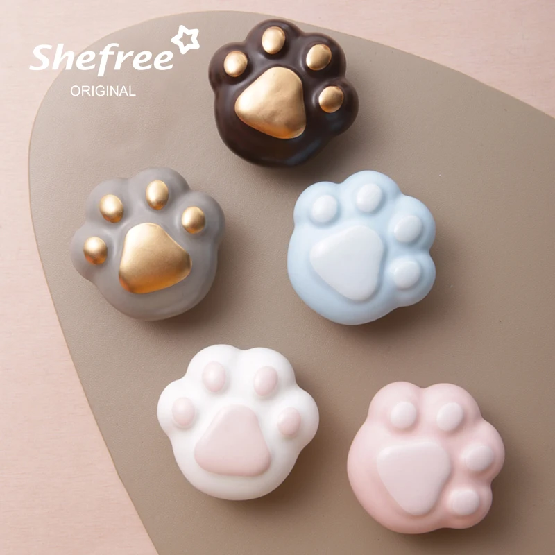 

New Cat Paw Ceramic Colorfull Children Handles Cabinet Knob for Furniture Drawer Cabinet Knobs Cupboard Pulls With Screw