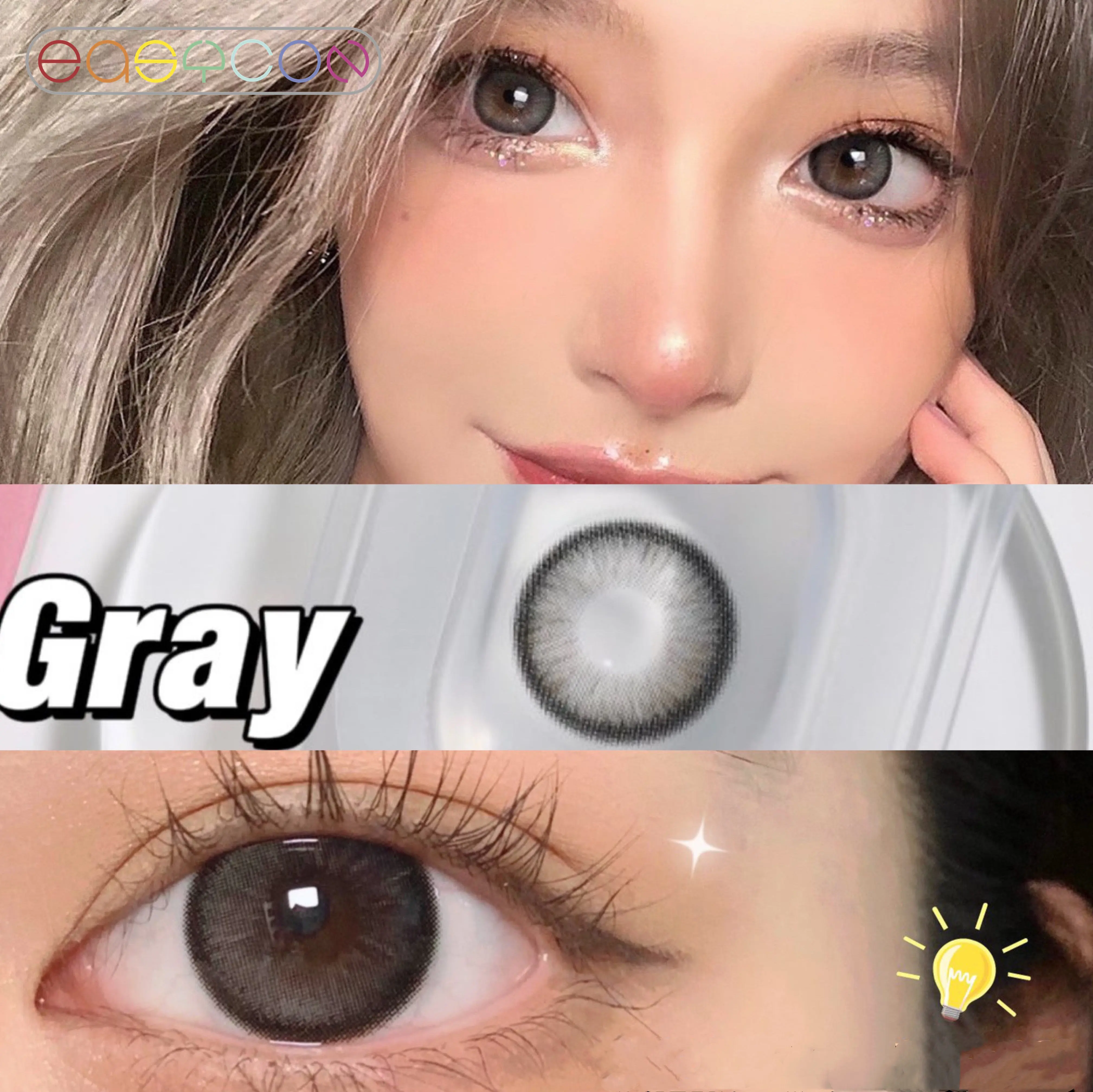 

EASYCON egg black gray unique High-end soft lens for Eyes Cosmetic Colored Contact Lenses Makeup big beauty pupil yearly Myopia