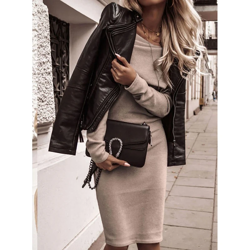 Women Spring Sexy Off Shoulder Solid Long Sleeve Bodycon Party Dress Vestidos Femme Streetwear Casual Elegant Robe SJ5252U | Женская