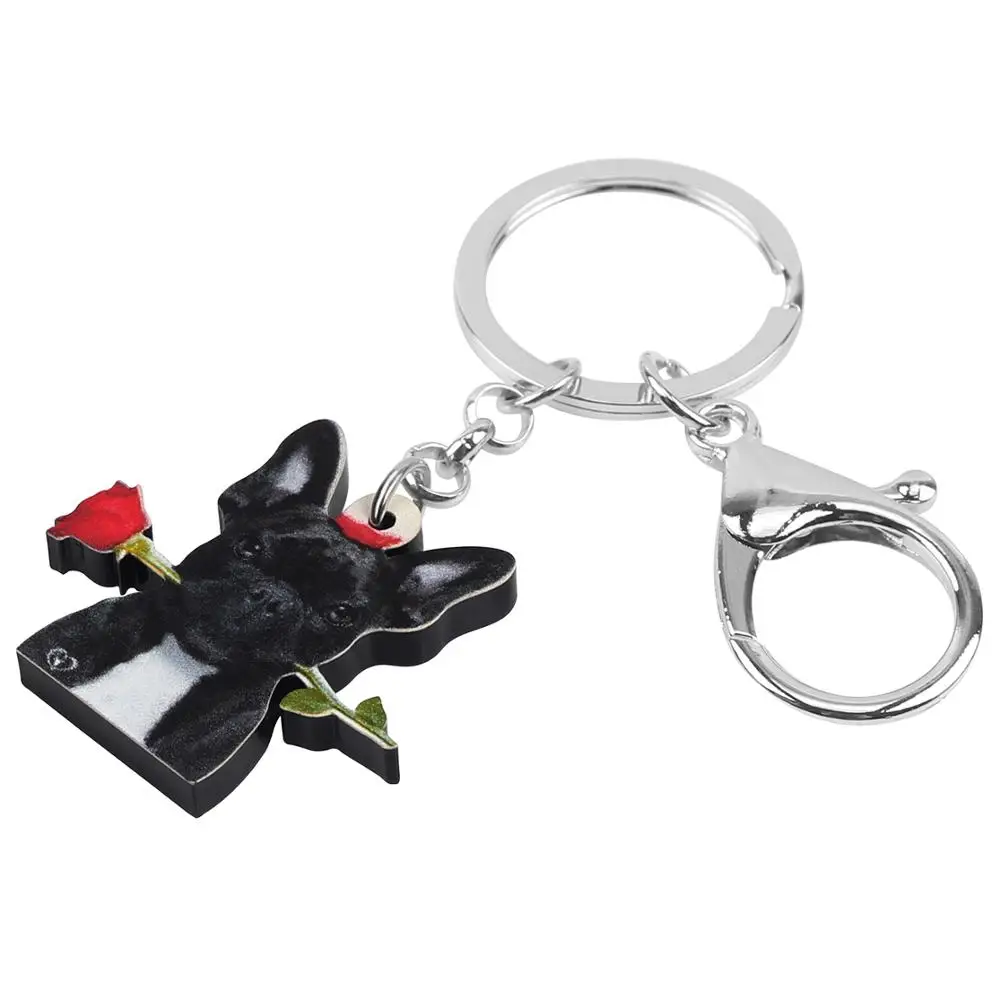 WEVENI акриловый на День святого Валентина черный бульдог собака роза брелок кольцо