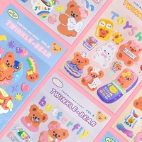 kawaii korea cute bear removable sticker glittery bear diy seamless computer sticker hand account material stationery sticker