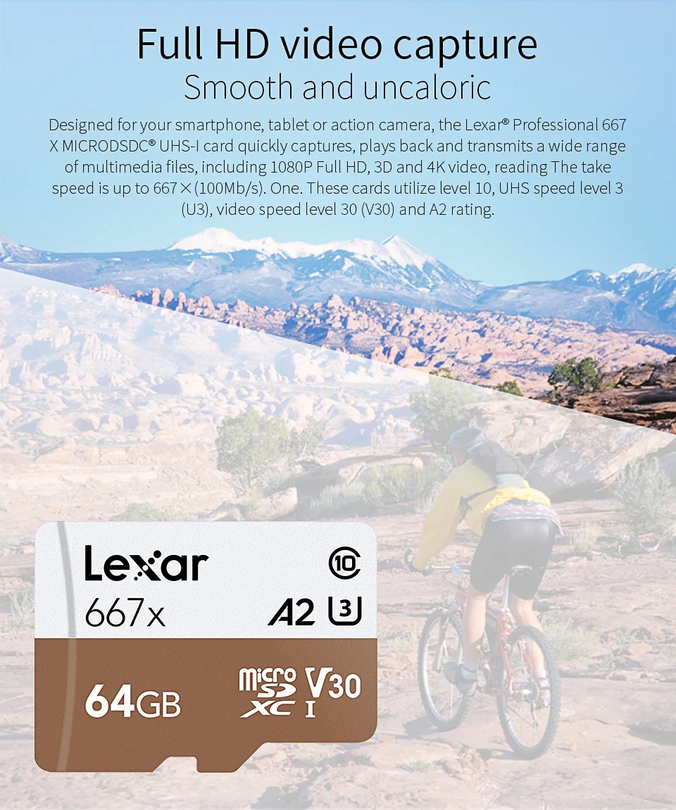 Оригинальная карта памяти Lexar A2 667x SDXC Micro SD карта 64 Гб 128 ГБ 256 ГБ A2 U3 V30 C10 TF карта для 4K видео microsd флэш-карты