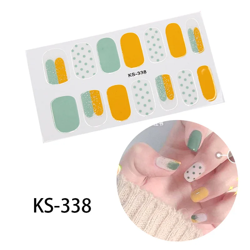 KS-338 14tips/лист полное покрытие для ногтей наклейки-лак полоски однотонный нейл-арта волновой точки Дизайн Блеск порошок маникюрные Типсы - Цвет: KS-338