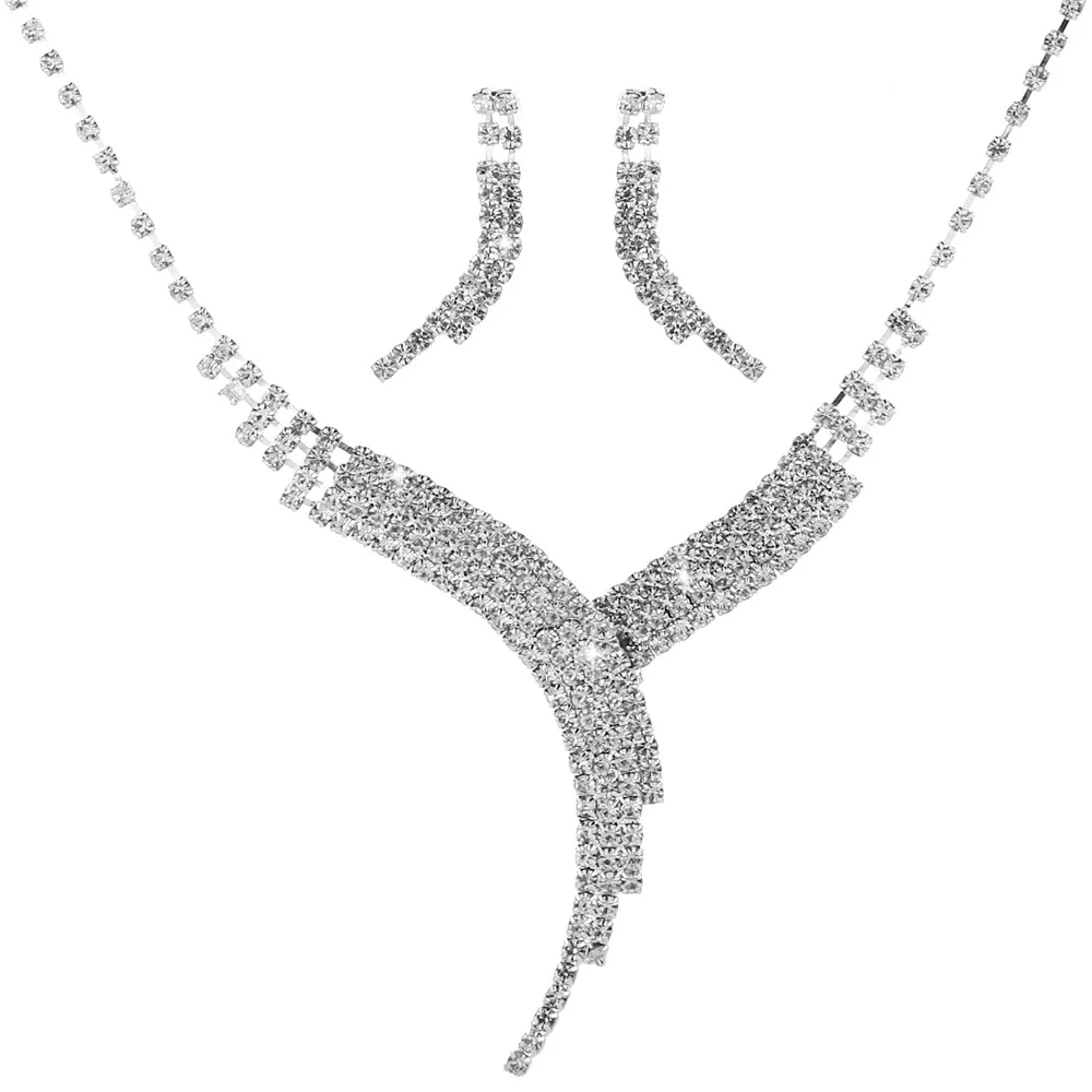 

CSHOU168 красивый индивидуальный Свадебный комплект для невесты, цепочка с белым цирконом, посеребренное ожерелье, серьги, комплект из 2 предме...