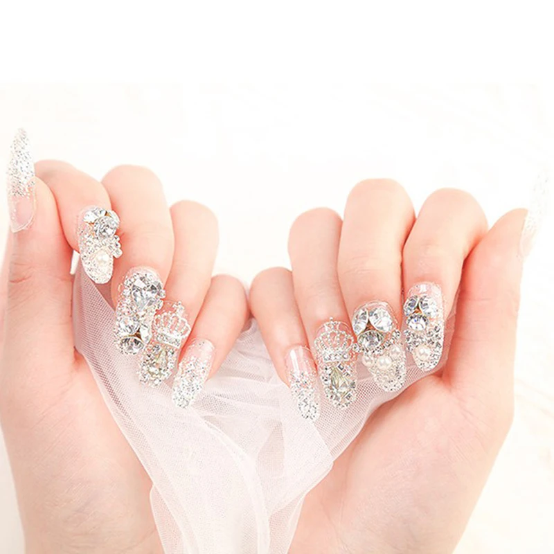 24 шт. Роскошные блестящие стразы свадебные накладные ногти прозрачные