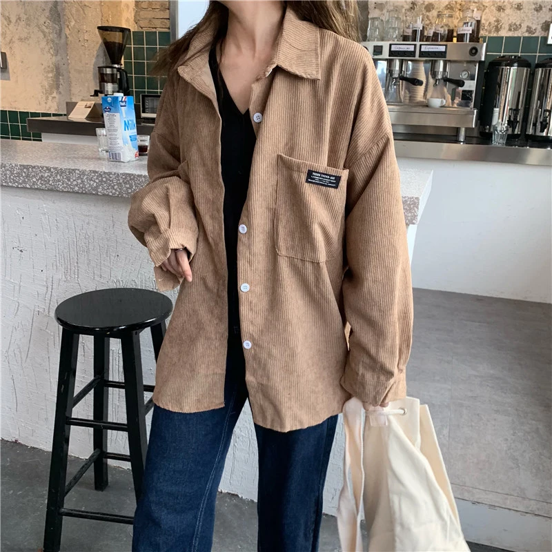 Женские винтажные вельветовые куртки размера плюс однобортное пальто