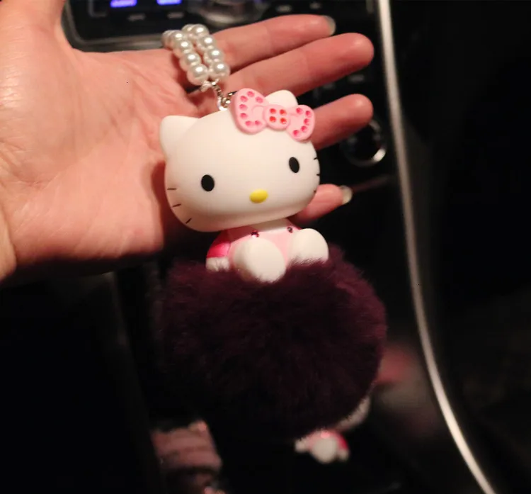 Hello kitty аниме брелок кулон висячий мультфильм автомобиль дисплей сумки на плечо для женщин помпон мех Висячие куклы