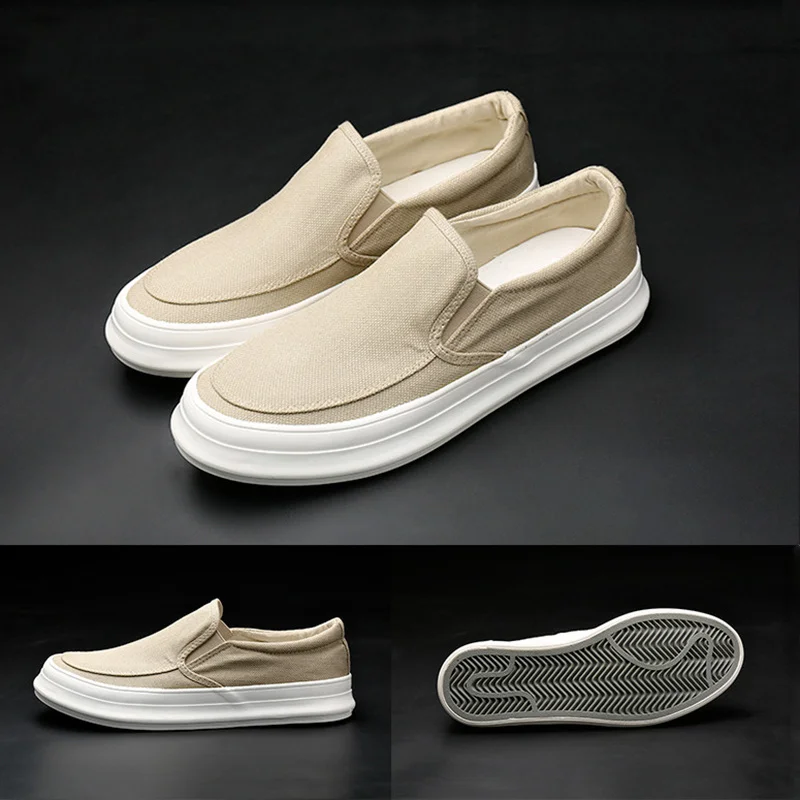 

Monstceler Brand Men's Canvas Sneakers Casual Shoes Spring Autumn Solid Slip-on Thick Bottom Flat Mens Luxury Vulcanized Shoe